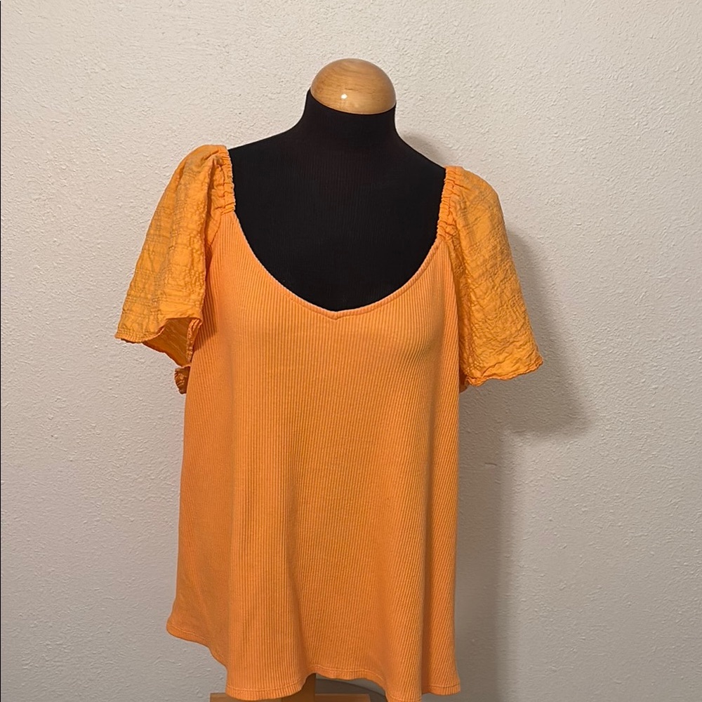 Ava & Viv Ribbed Puff Sleeve Top size 2X